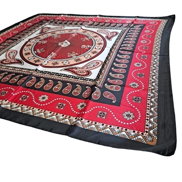 💖 Satin Oversized Square Red Paisley Floral Scarf Hair Neck Classic Accessory - Picture 13 of 17